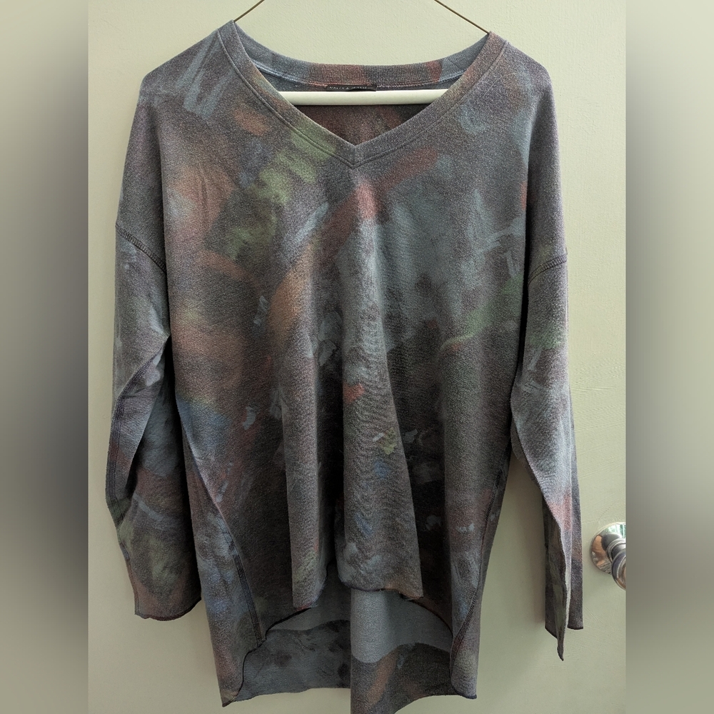 Nally & Millie Charcoal V-Neck Tie-Dye Sweater